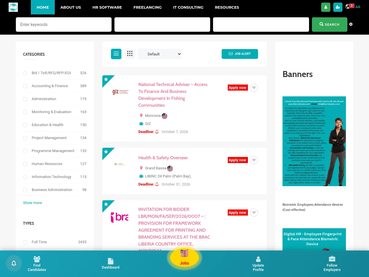 Liberia HR Jobs Board screenshot Liberia HR Jobs Board job board platform screenshot showing job search interface