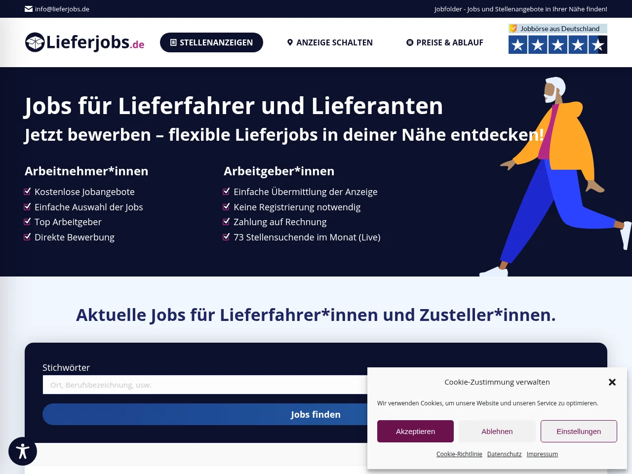 Lieferjobs.de job board platform screenshot showing job search interface