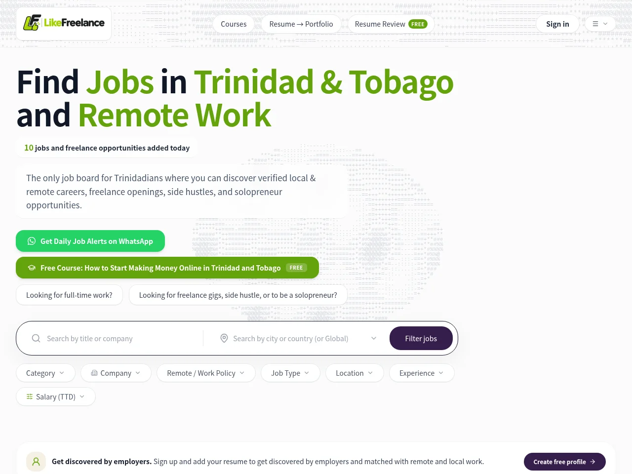 LikeFreelance job board platform screenshot showing job search interface