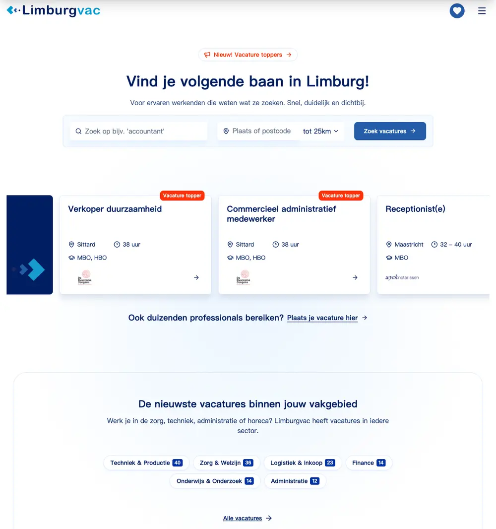Limburgvac job board platform screenshot showing job search interface