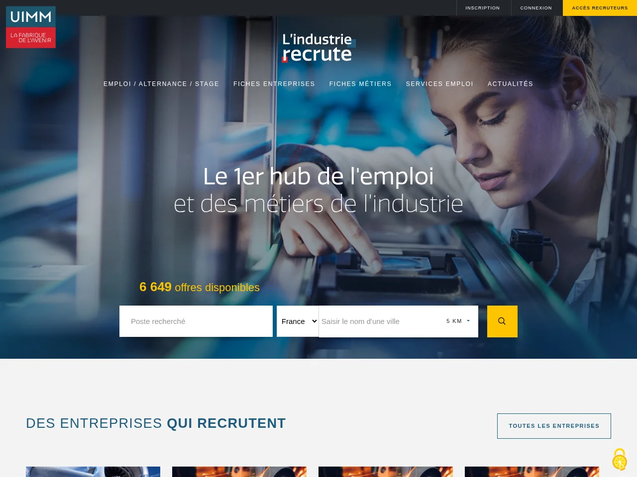 L'Industrie recrute job board platform screenshot showing job search interface