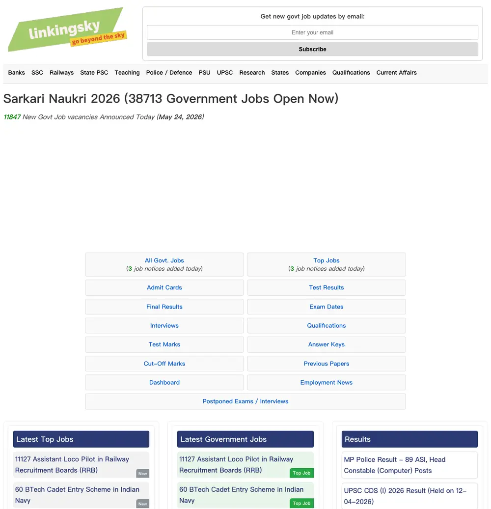 Linkingsky job board platform screenshot showing job search interface