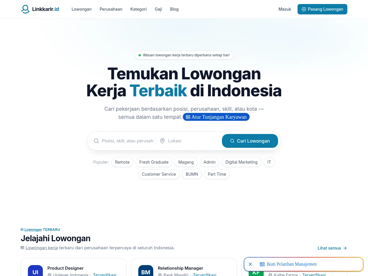 Linkkarir.id screenshot Linkkarir.id job board platform screenshot showing job search interface