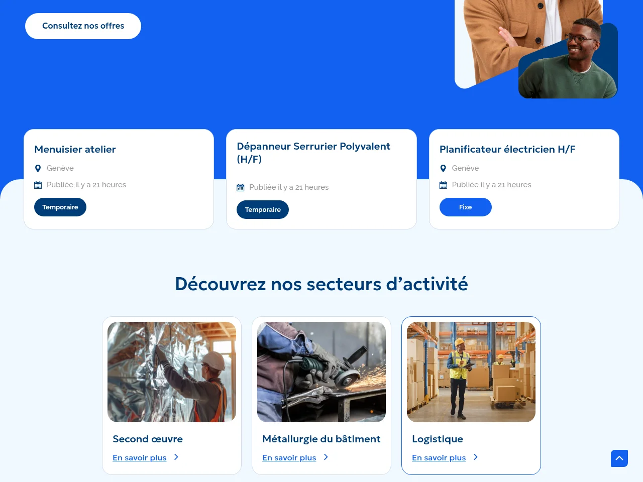LIP Suisse job board platform screenshot showing job search interface