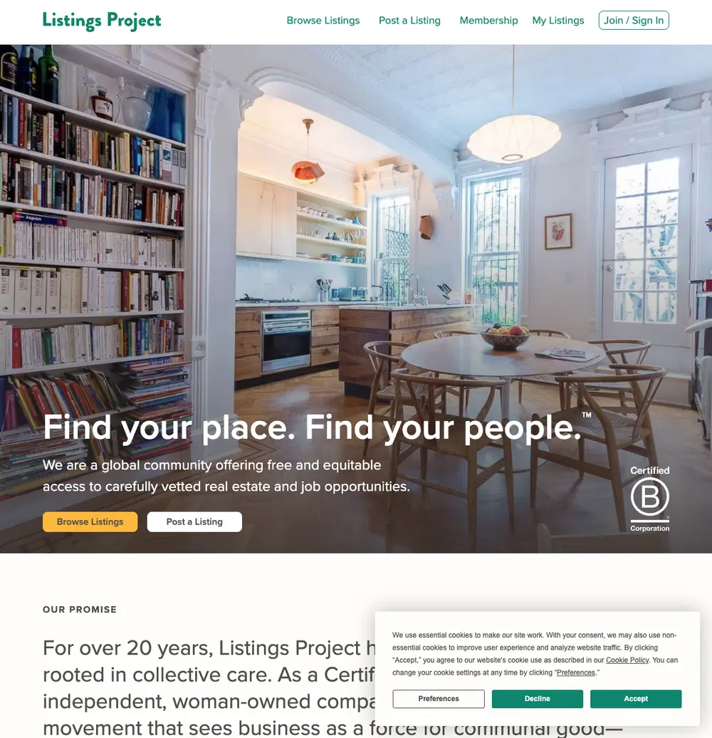 Listings Project job board platform screenshot showing job search interface