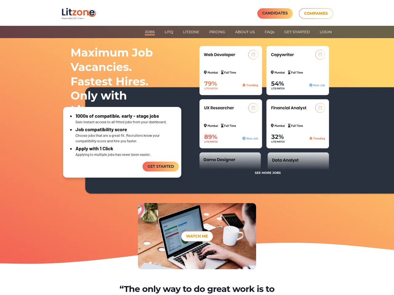 Litwork screenshot Litwork job board platform screenshot showing job search interface