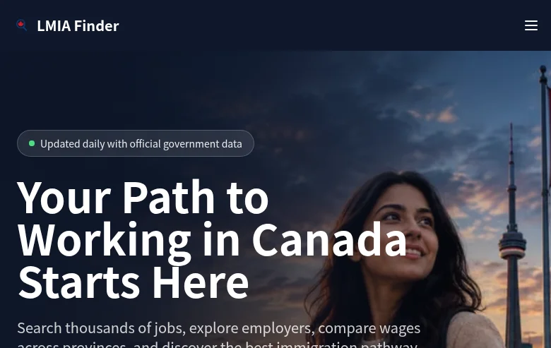 LMIA Finder job board platform screenshot showing job search interface