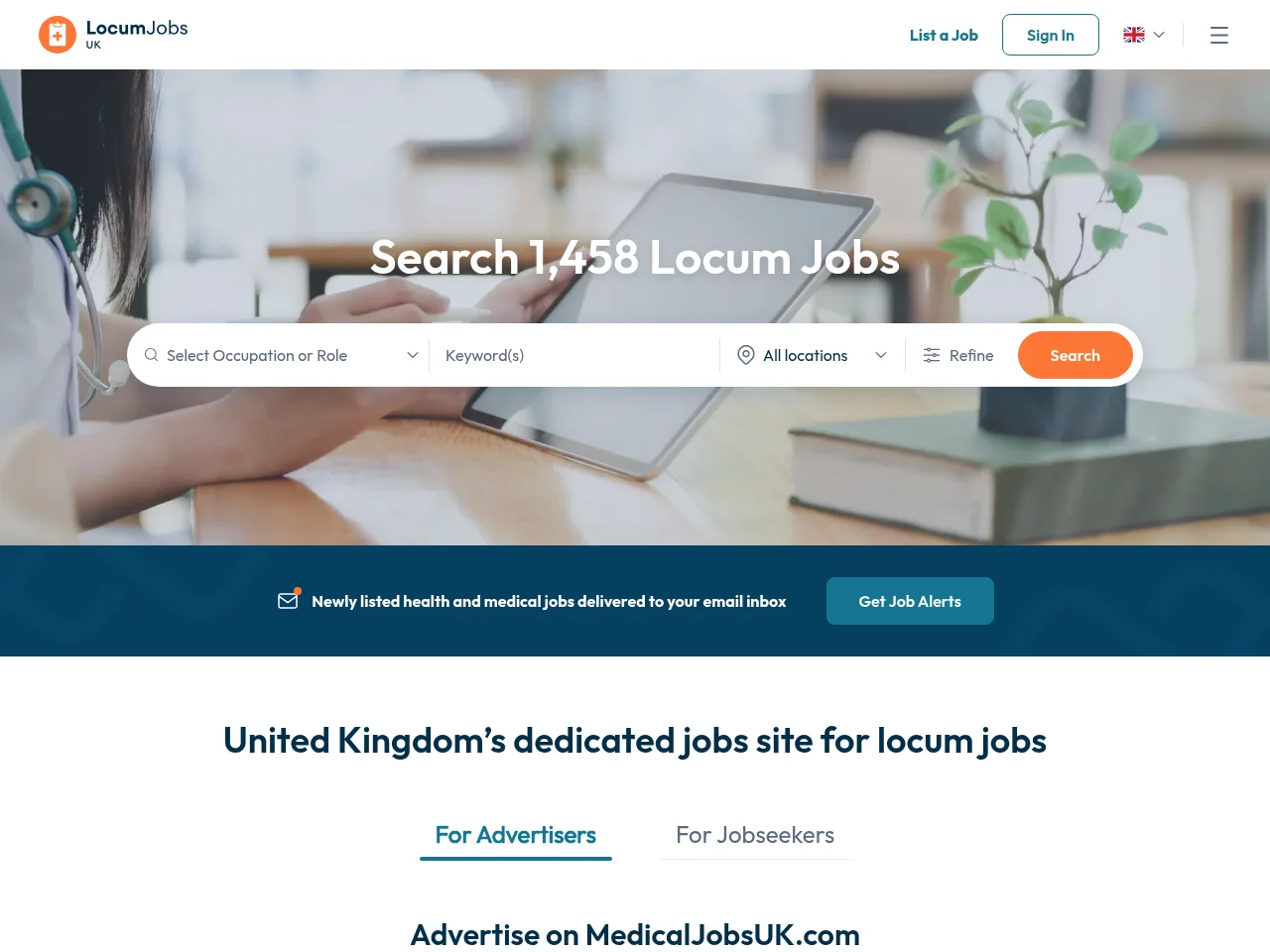 MedicalJobsUK.com job board platform screenshot showing job search interface