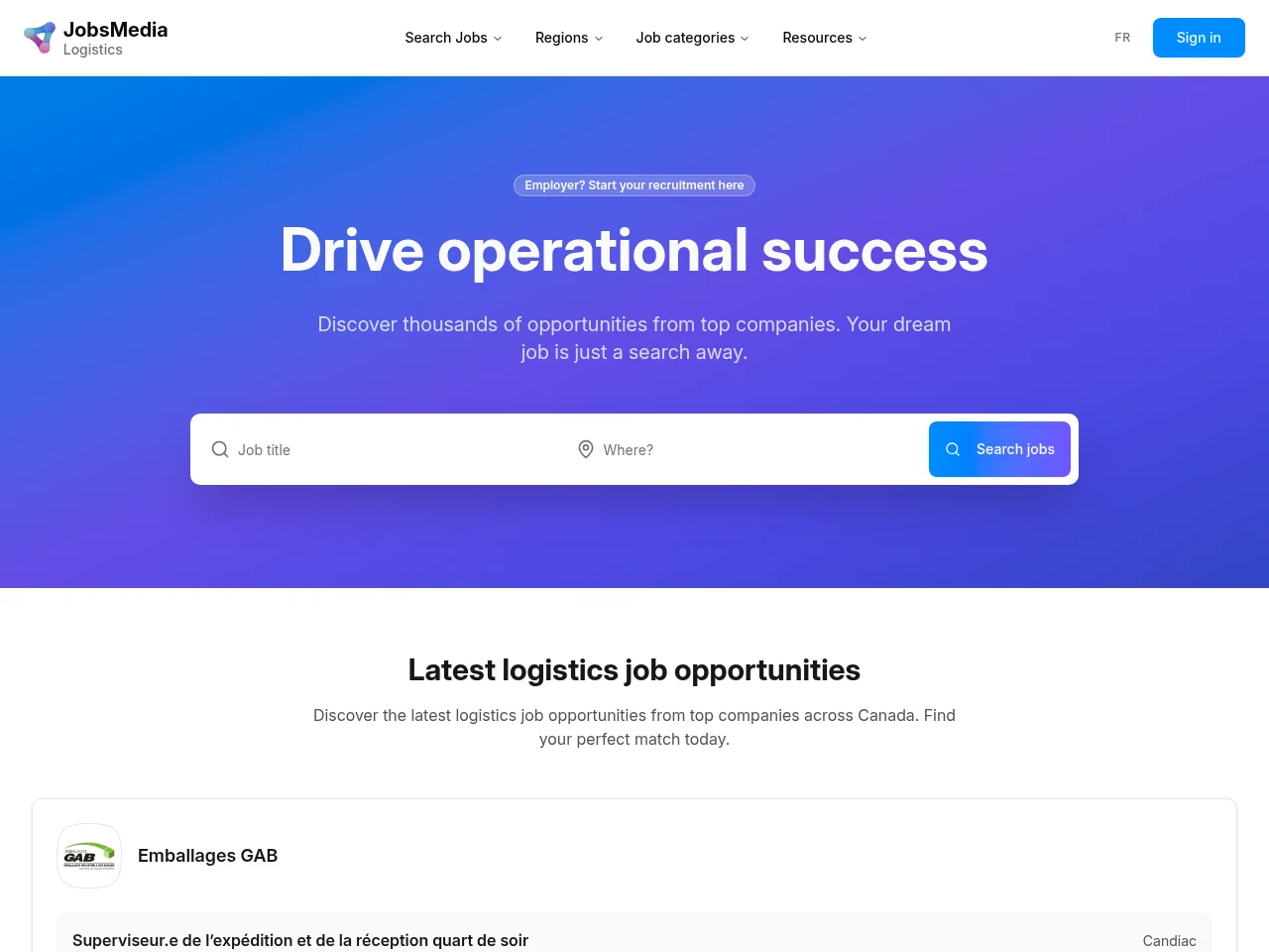 Logistics Jobs | JobsMedia.io screenshot Logistics Jobs | JobsMedia.io job board platform screenshot showing job search interface