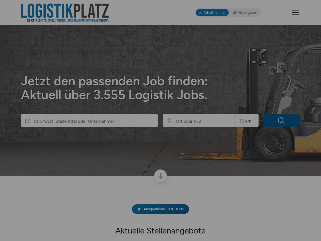 LOGISTIKPLATZ job board platform screenshot showing job search interface