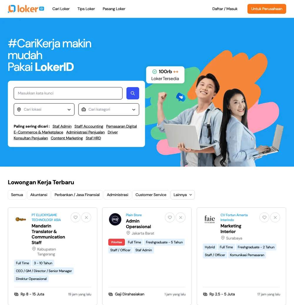 LokerID job board platform screenshot showing job search interface