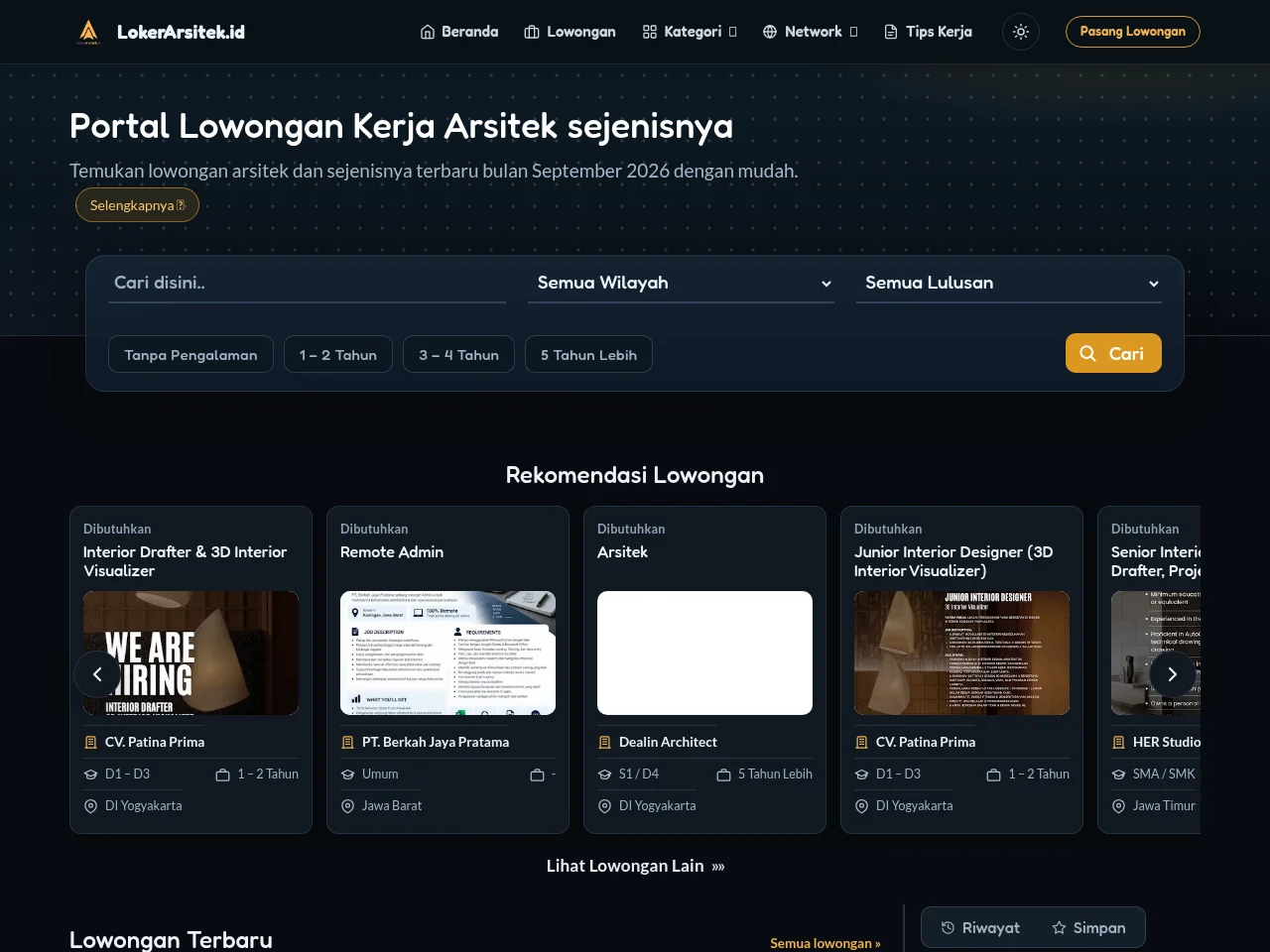 LokerArsitek.id screenshot LokerArsitek.id job board platform screenshot showing job search interface