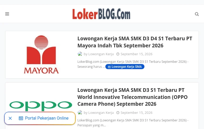 LokerBlog.com job board platform screenshot showing job search interface