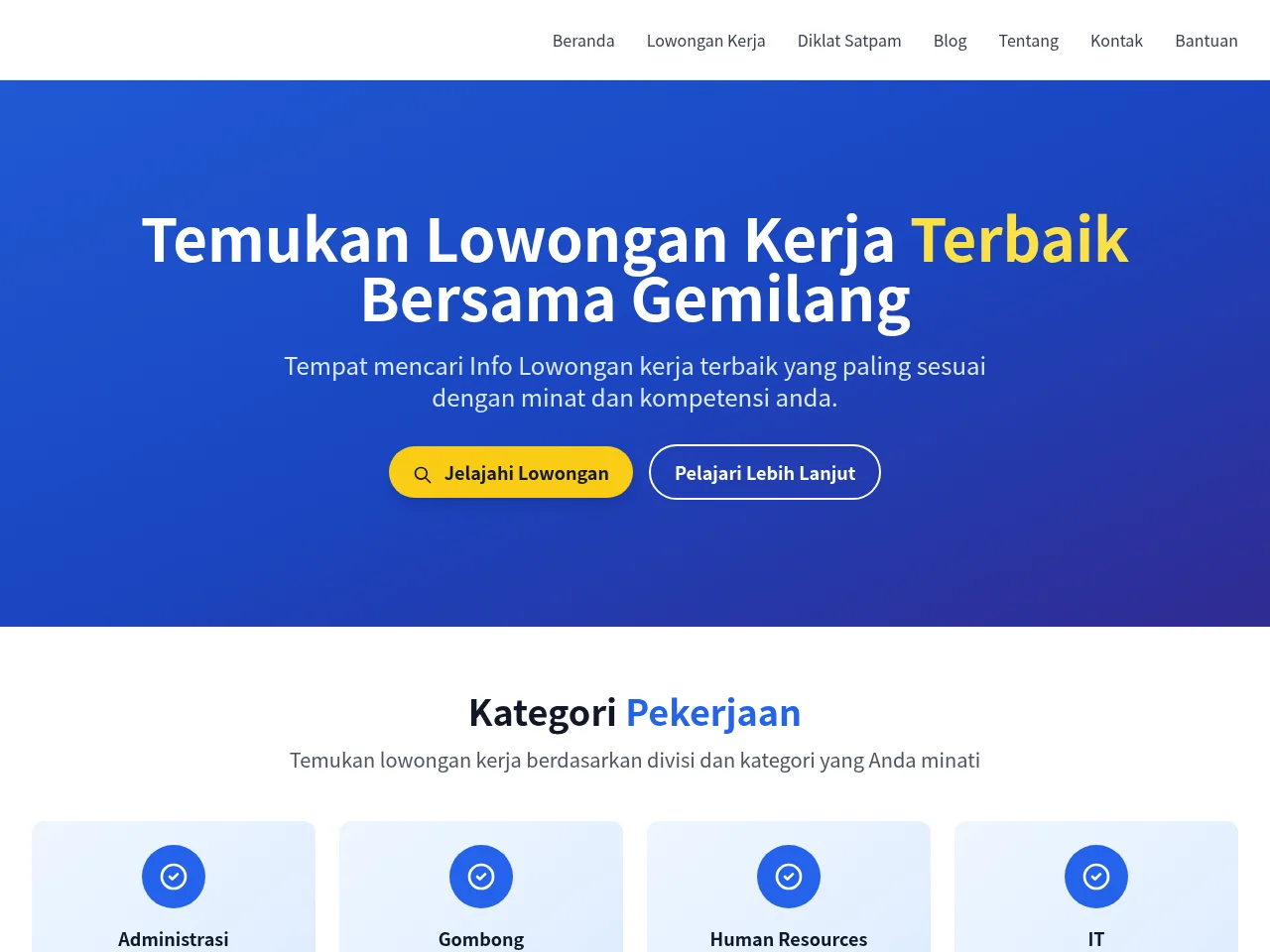JobPortal Gemilang job board platform screenshot showing job search interface