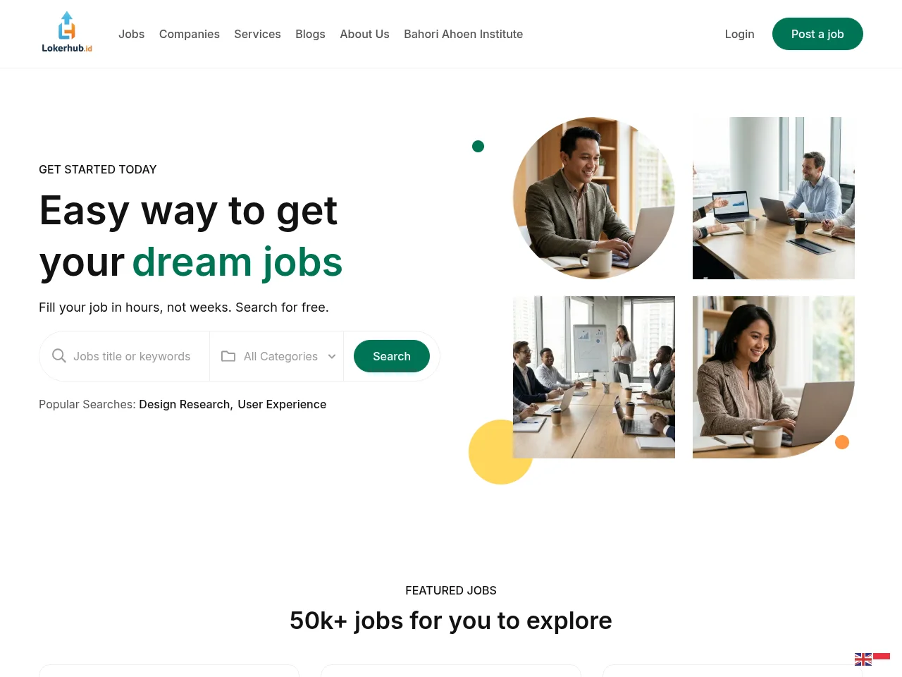 LokerHub job board platform screenshot showing job search interface