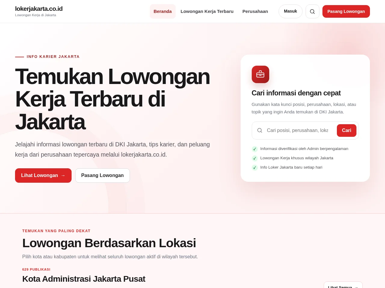 Loker Jakarta job board platform screenshot showing job search interface