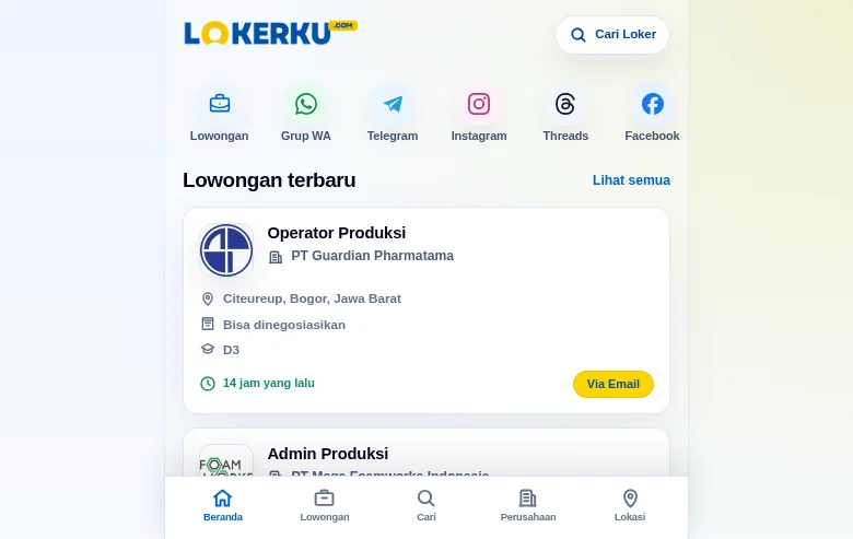 Lokerku screenshot Lokerku job board platform screenshot showing job search interface