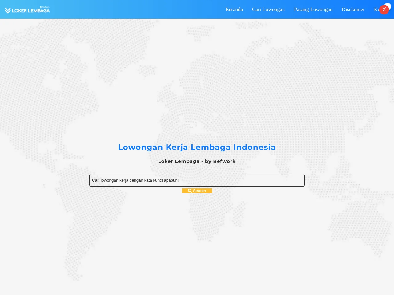 Loker Lembaga job board platform screenshot showing job search interface