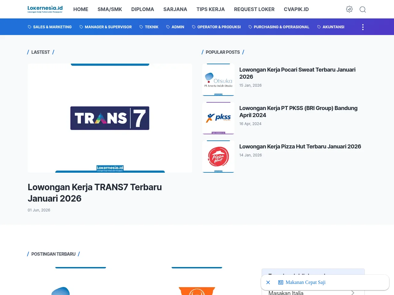 Lokernesia.id screenshot Lokernesia.id job board platform screenshot showing job search interface