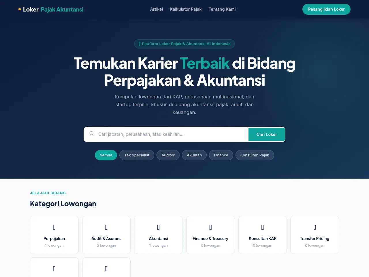 Loker Pajak Akuntansi screenshot Loker Pajak Akuntansi job board platform screenshot showing job search interface