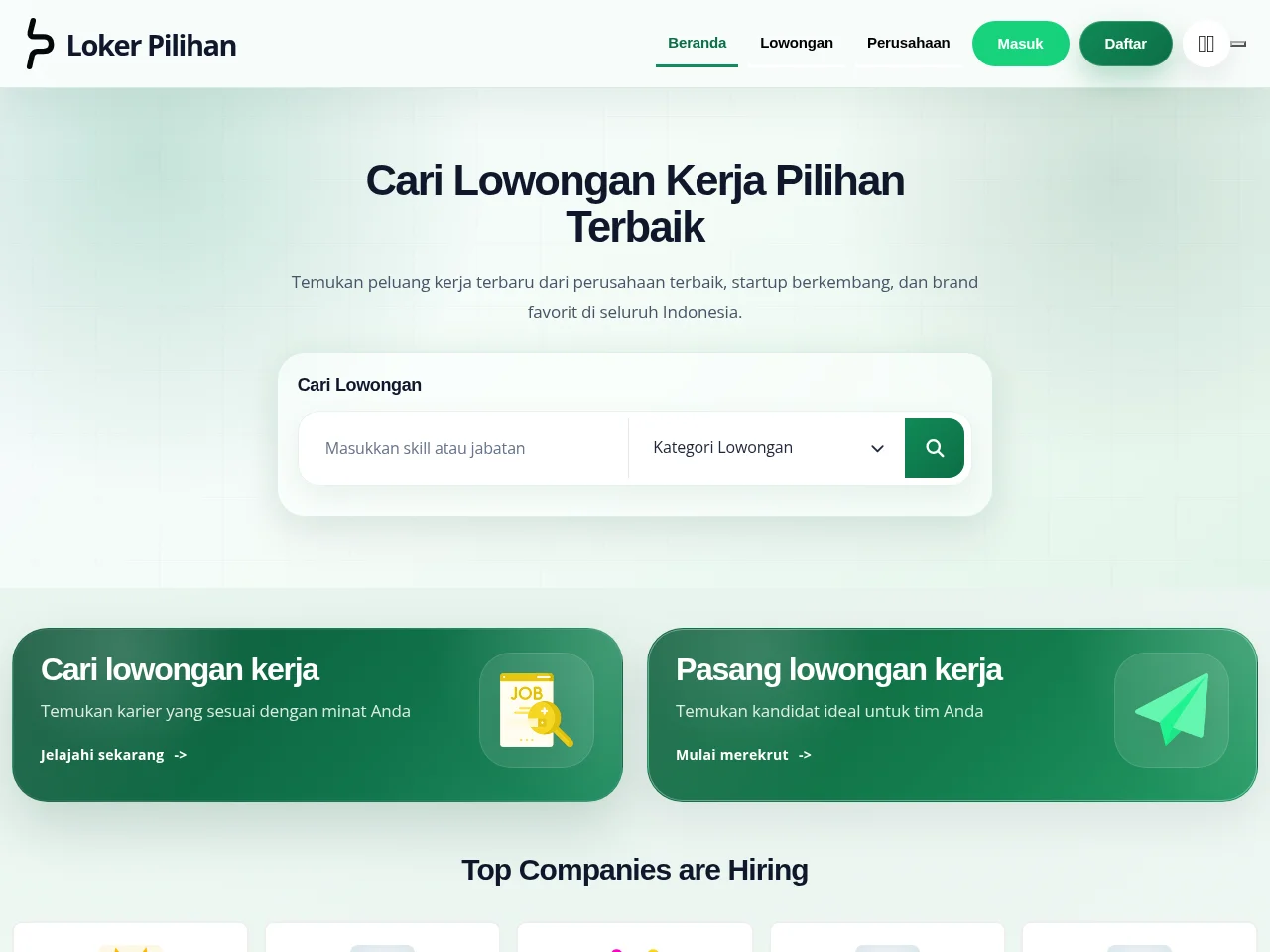 lokerpilihan.id job board platform screenshot showing job search interface