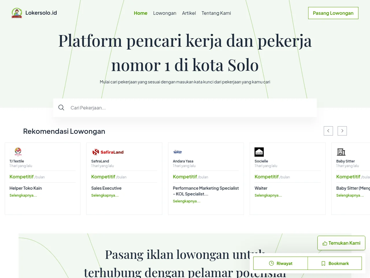 Loker Solo screenshot Loker Solo job board platform screenshot showing job search interface