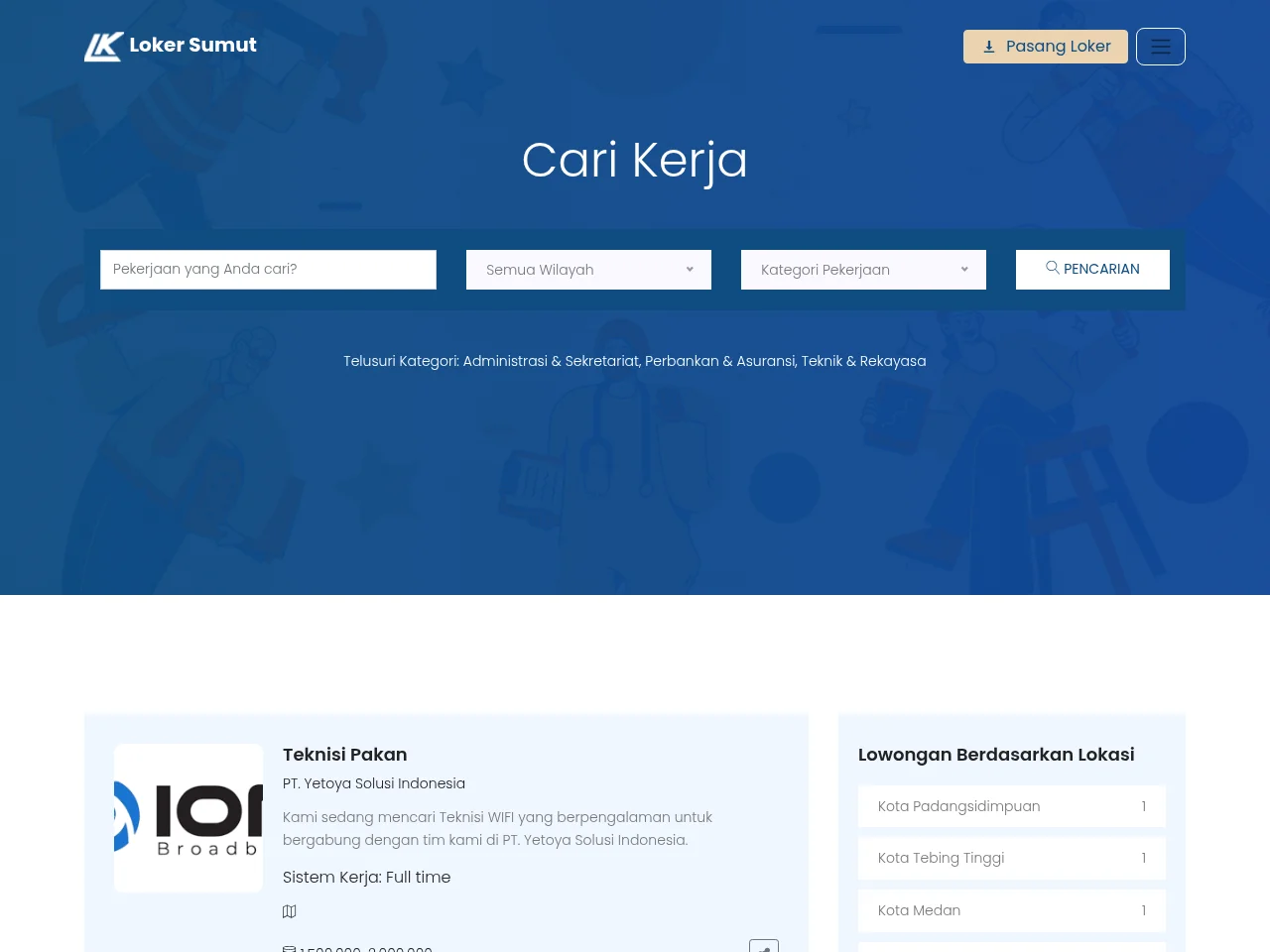 Loker Sumut screenshot Loker Sumut job board platform screenshot showing job search interface