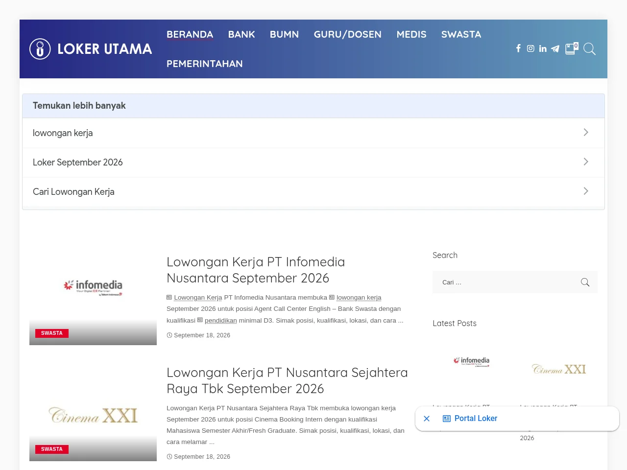 Lokerutama.com screenshot Lokerutama.com job board platform screenshot showing job search interface