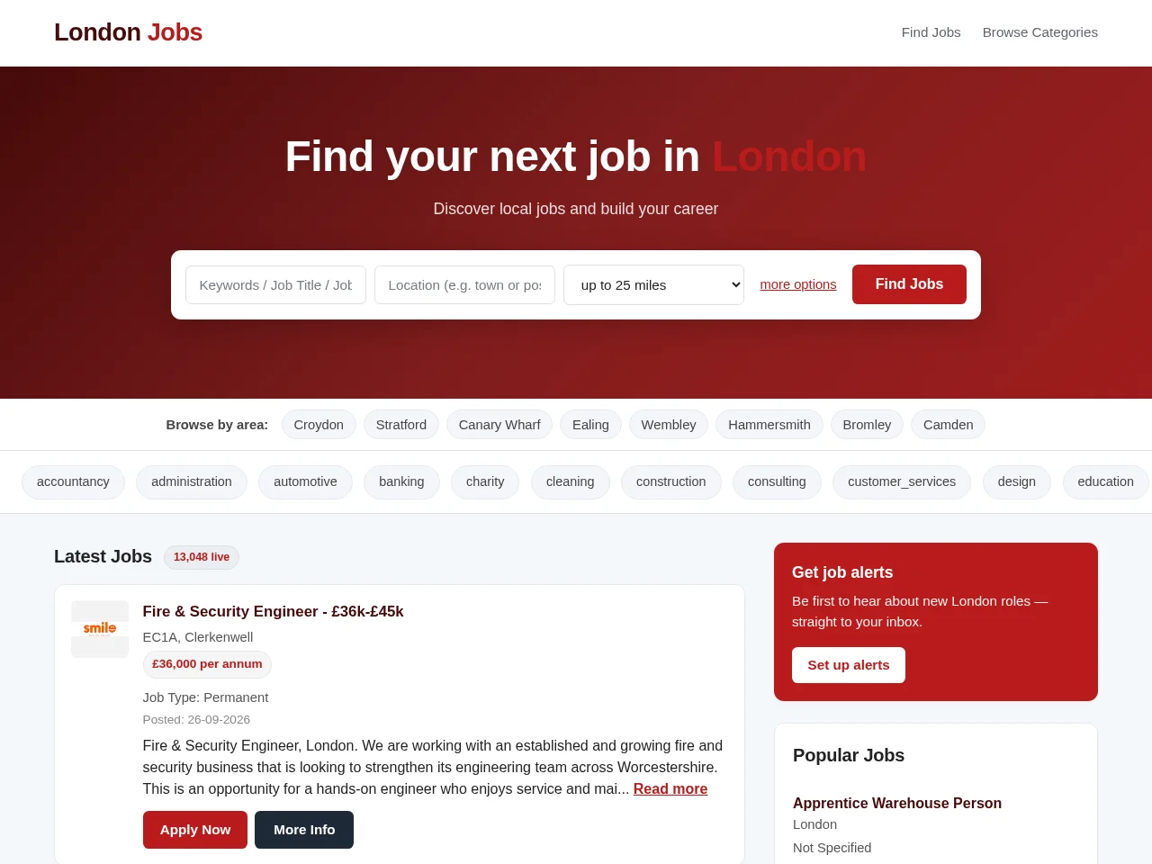 LondonJob screenshot LondonJob job board platform screenshot showing job search interface