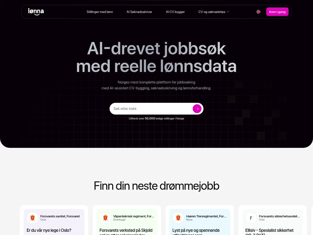 Lønna screenshot Lønna job board platform screenshot showing job search interface