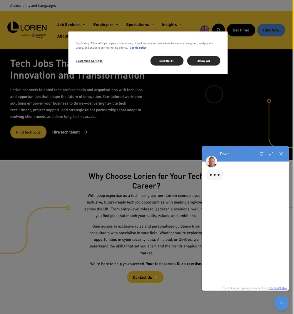 Lorien job board platform screenshot showing job search interface