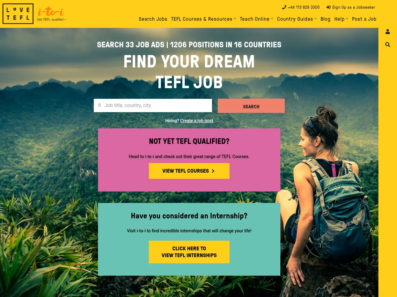 LoveTEFL Jobs Board job board platform screenshot showing job search interface
