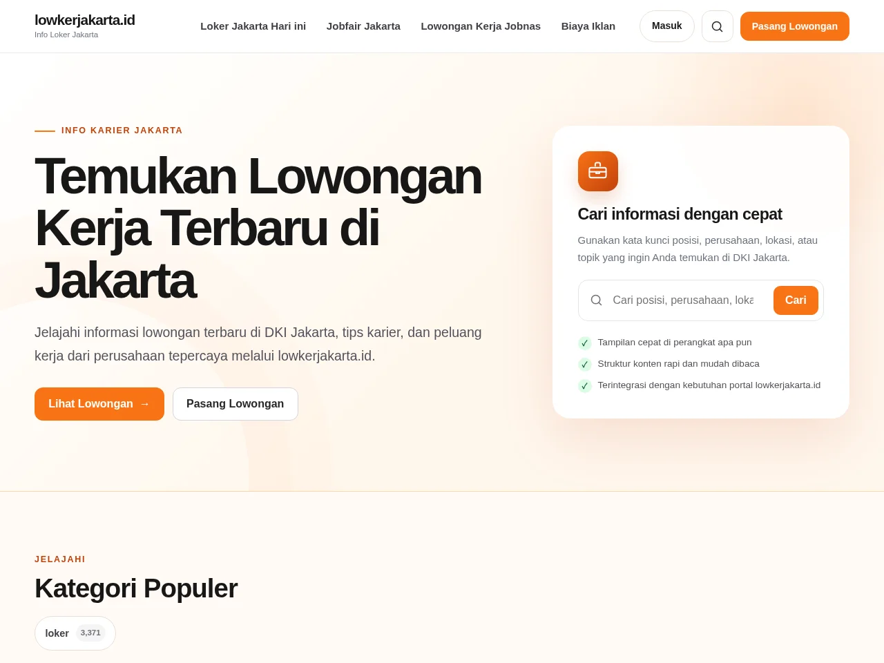 Loker Jakarta job board platform screenshot showing job search interface