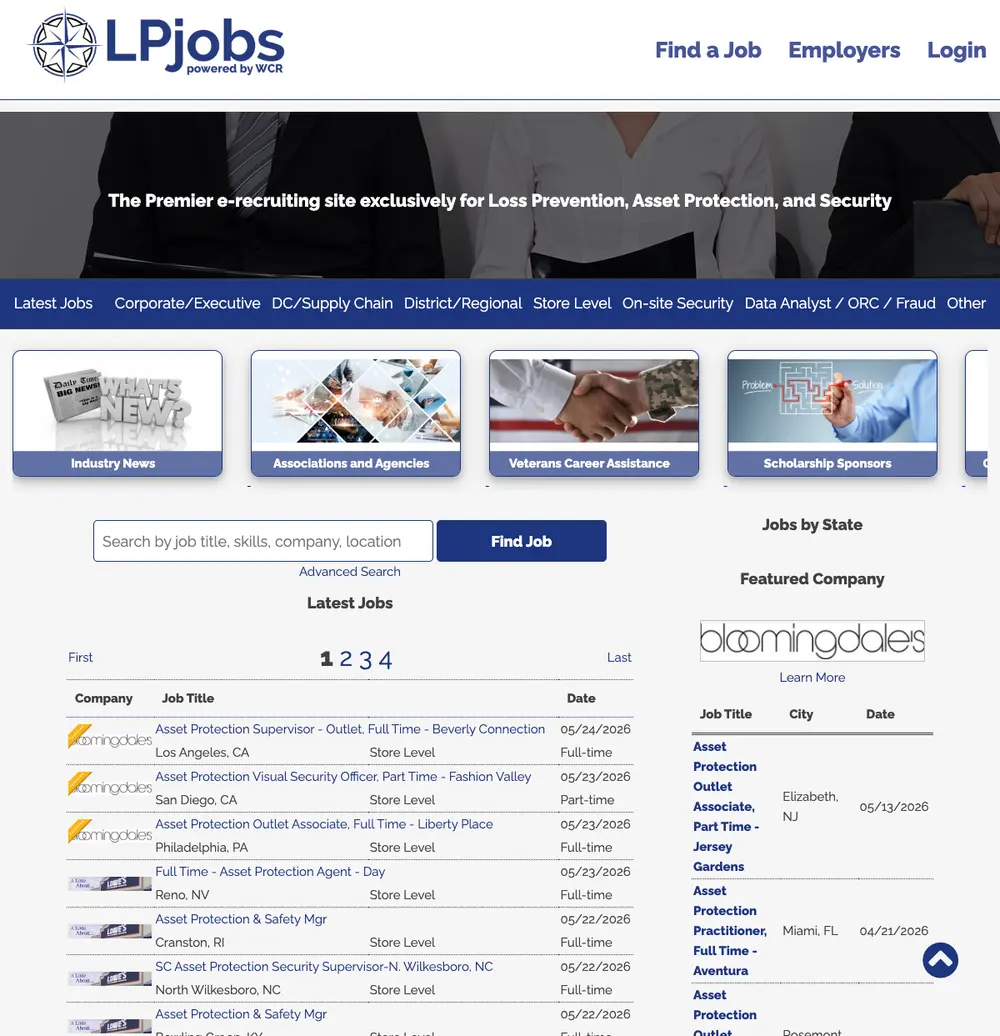 LPjobs.com job board platform screenshot showing job search interface