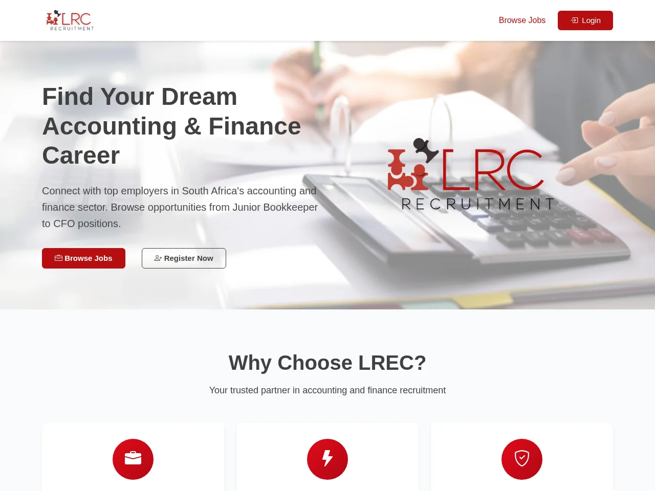 LREC Recruitment screenshot LREC Recruitment job board platform screenshot showing job search interface