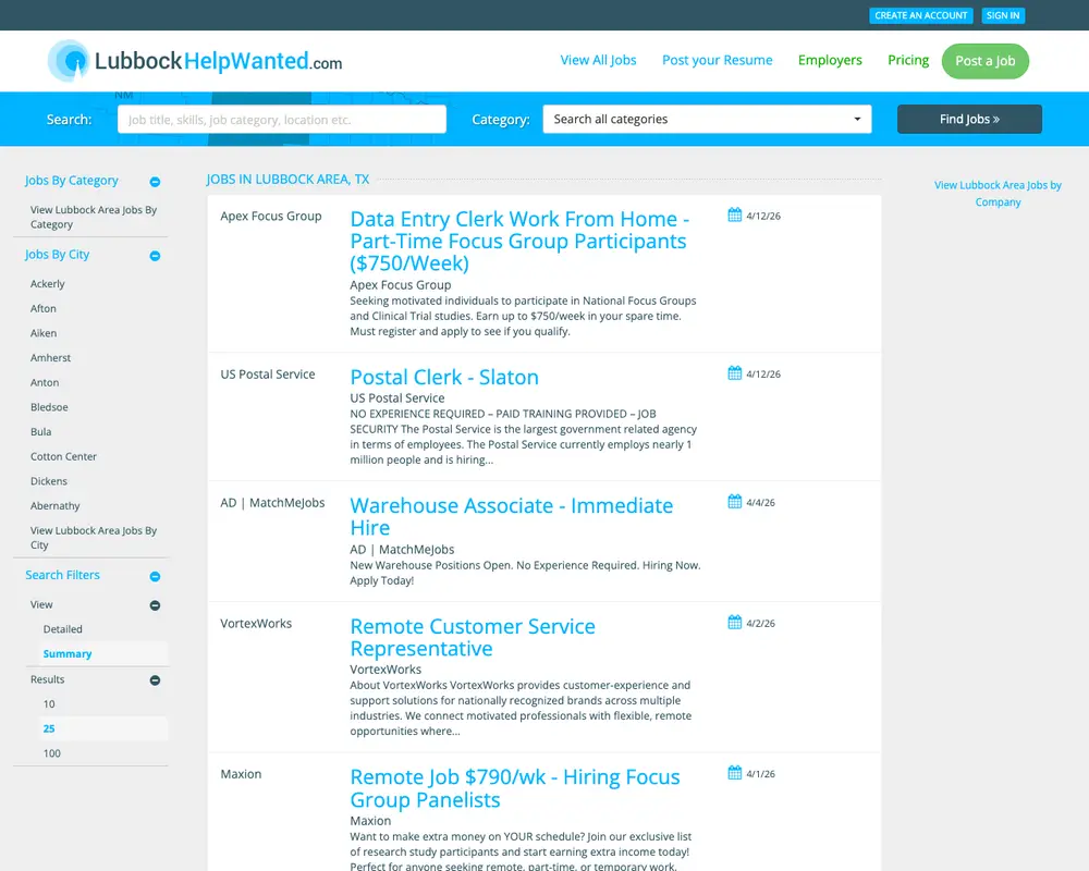 LubbockHelpWanted.com screenshot LubbockHelpWanted.com job board platform screenshot showing job search interface