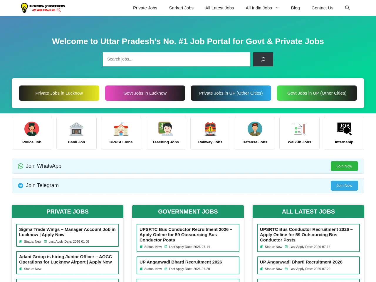 Lucknow Job Seekers screenshot Lucknow Job Seekers job board platform screenshot showing job search interface