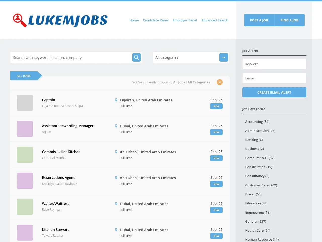 Lukem Jobs job board platform screenshot showing job search interface