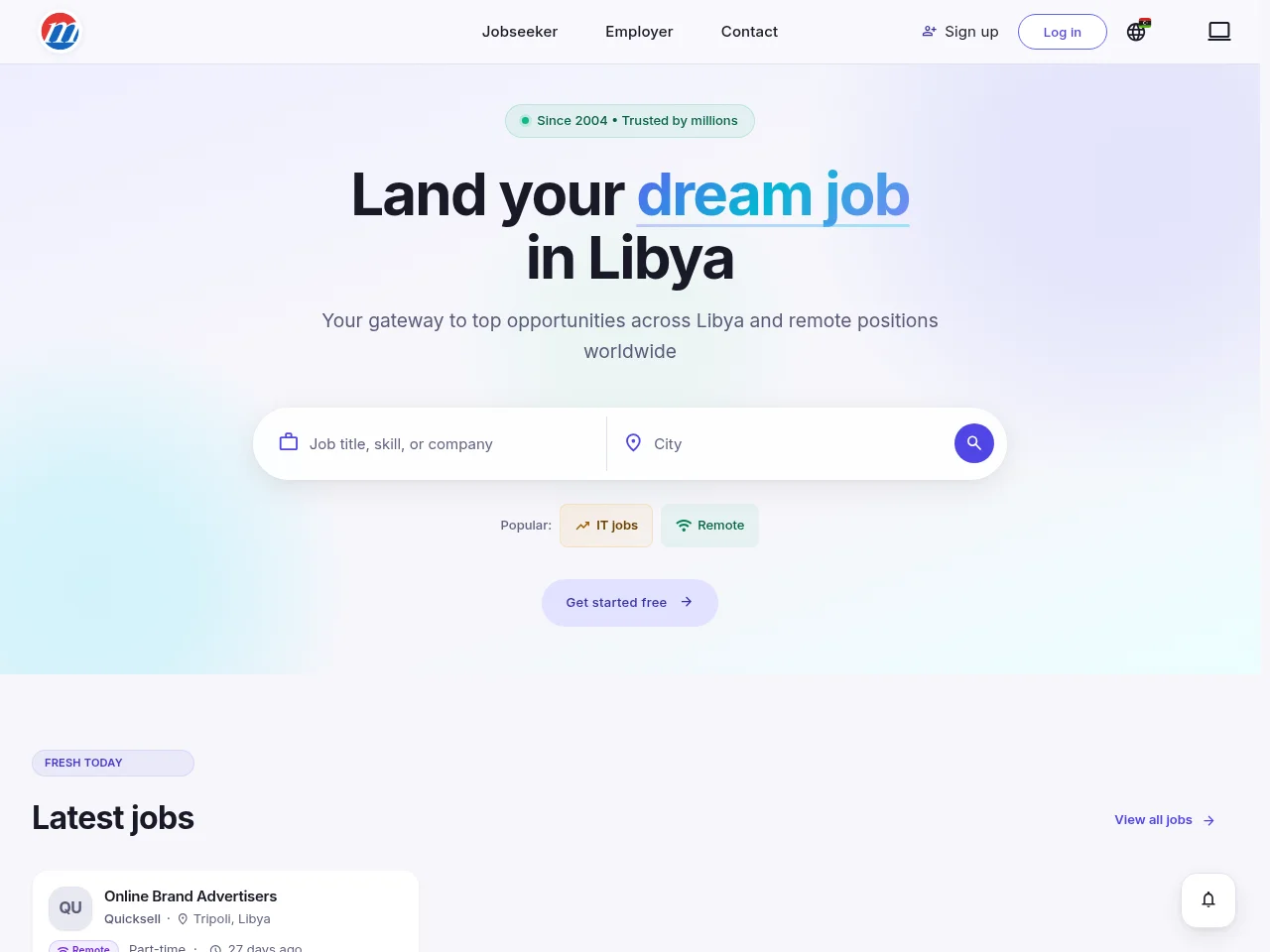 Mustakbil.com job board platform screenshot showing job search interface