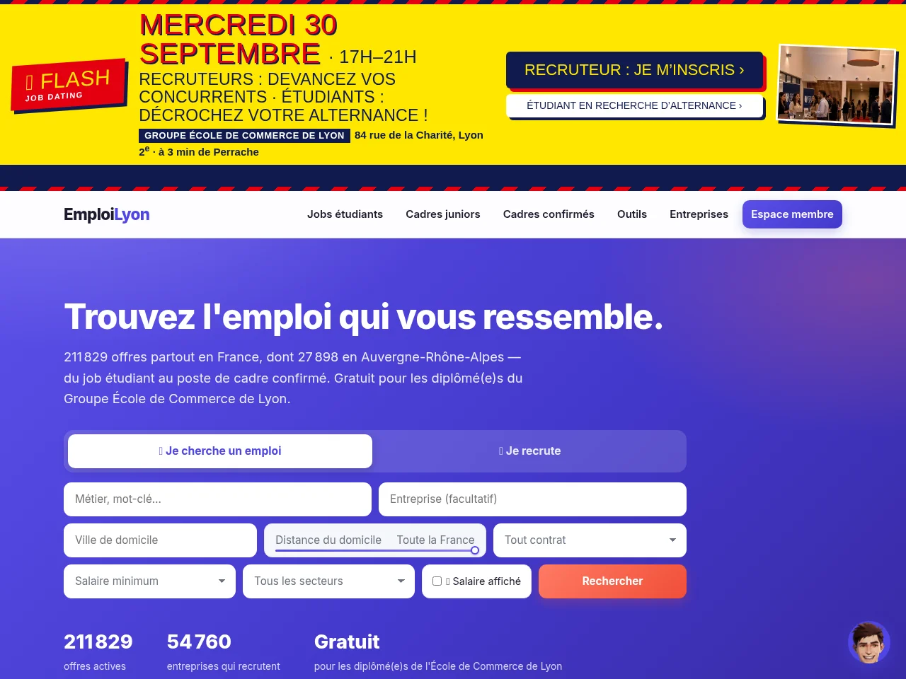 Emploi Lyon screenshot Emploi Lyon job board platform screenshot showing job search interface