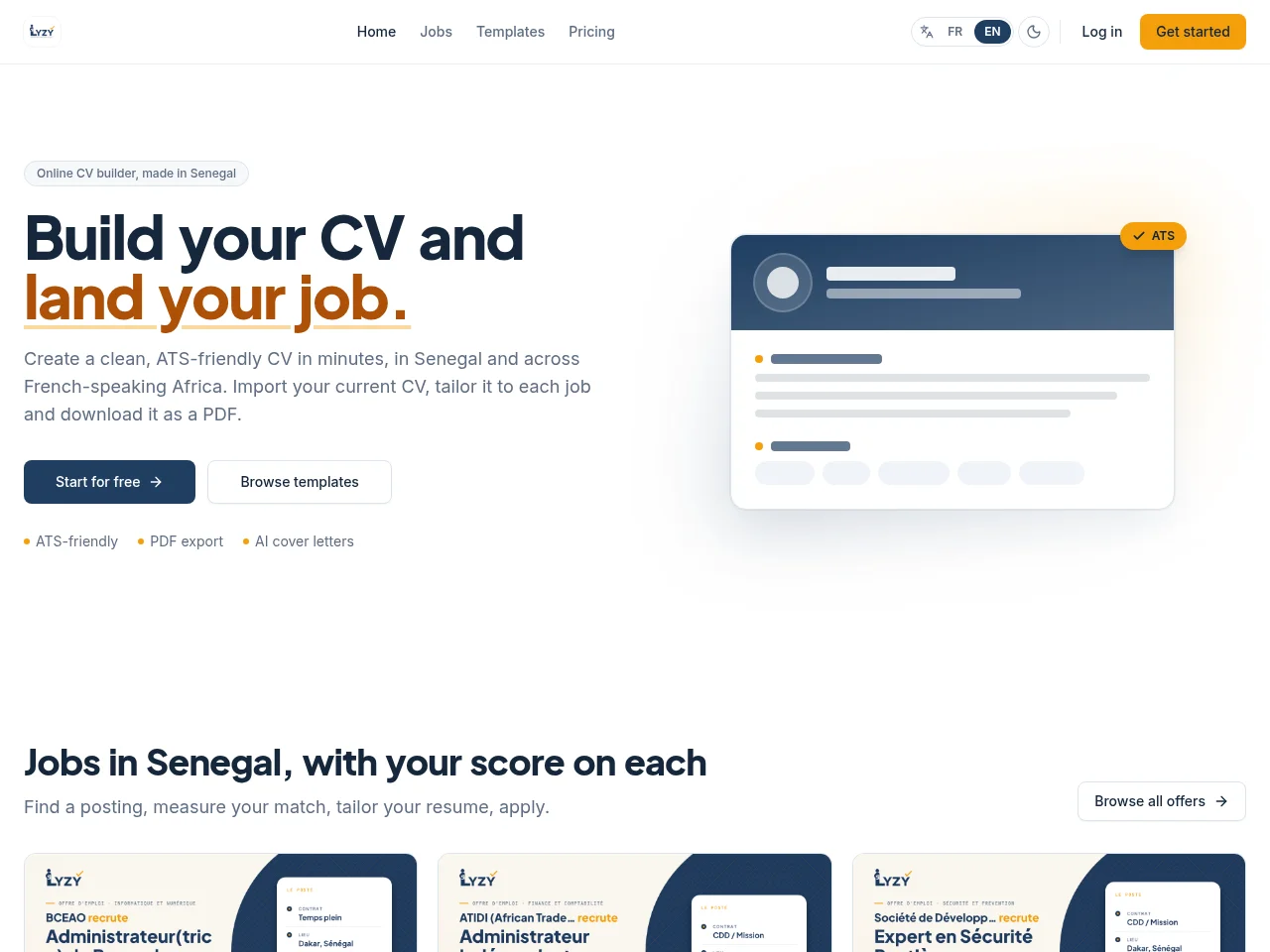 LYZY job board platform screenshot showing job search interface