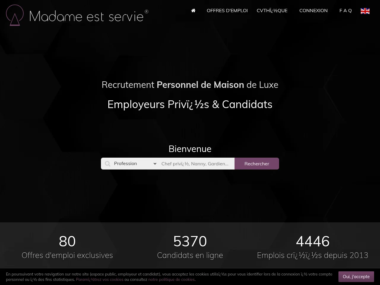 Madame est servie screenshot Madame est servie job board platform screenshot showing job search interface