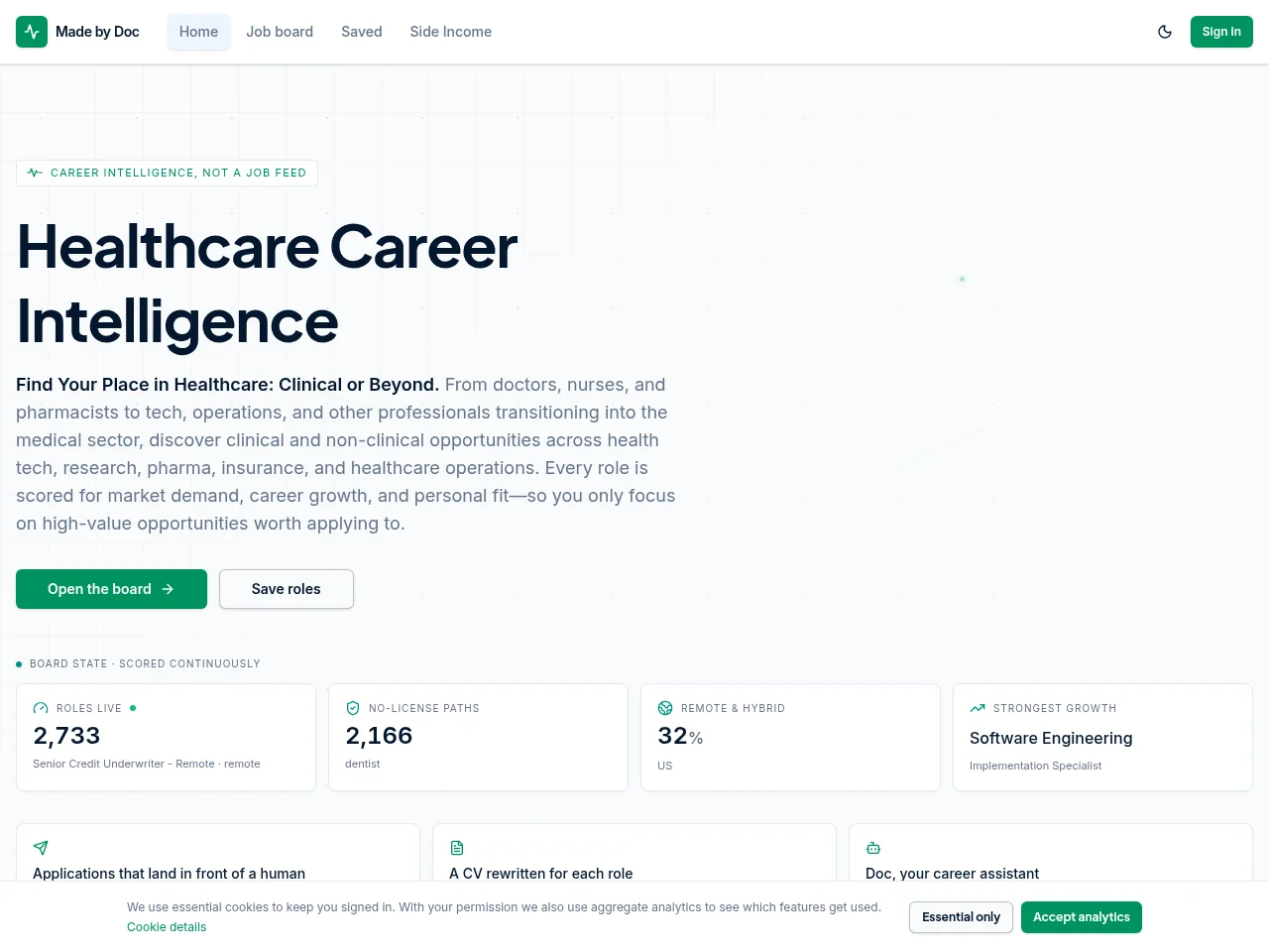 Made by Doc screenshot Made by Doc job board platform screenshot showing job search interface