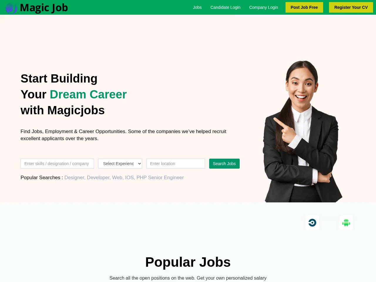 Magicjobs screenshot Magicjobs job board platform screenshot showing job search interface