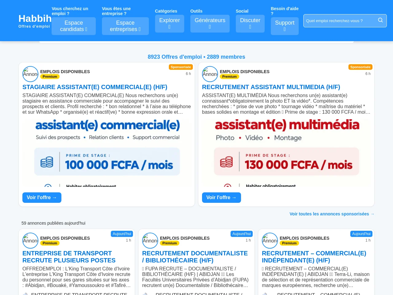 Habbih job board platform screenshot showing job search interface
