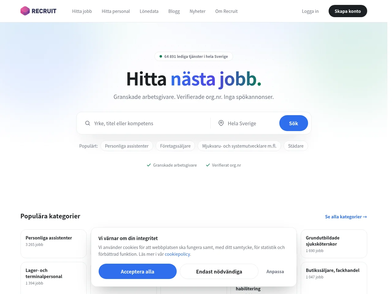 Recruit.se screenshot Recruit.se job board platform screenshot showing job search interface