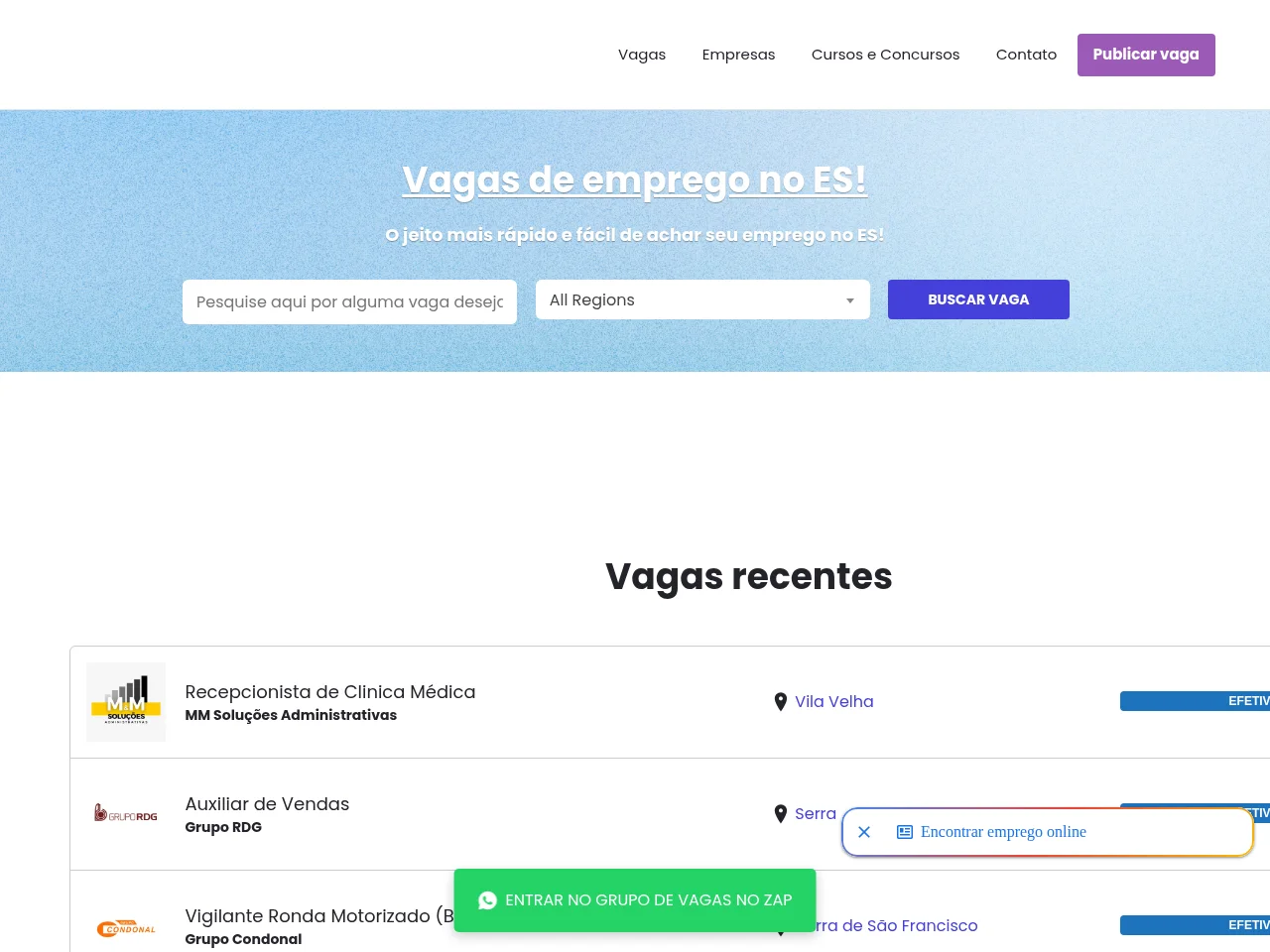 Mais Vagas ES screenshot Mais Vagas ES job board platform screenshot showing job search interface