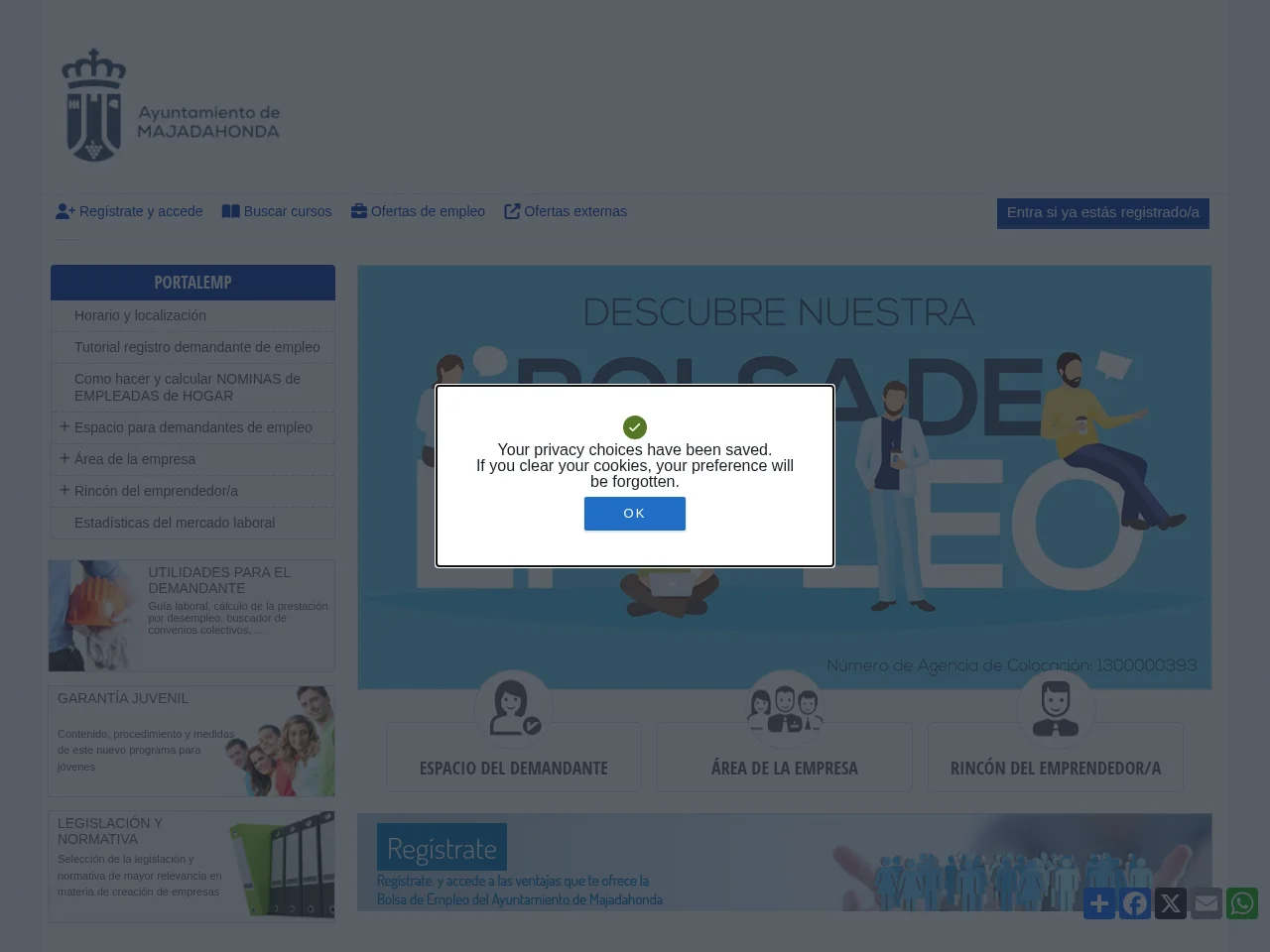 PORTALEMP - Portal del empleo y el emprendimiento - AYUNTAMIENTO DE MAJADAHONDA screenshot PORTALEMP - Portal del empleo y el emprendimiento - AYUNTAMIENTO DE MAJADAHONDA job board platform screenshot showing job search interface