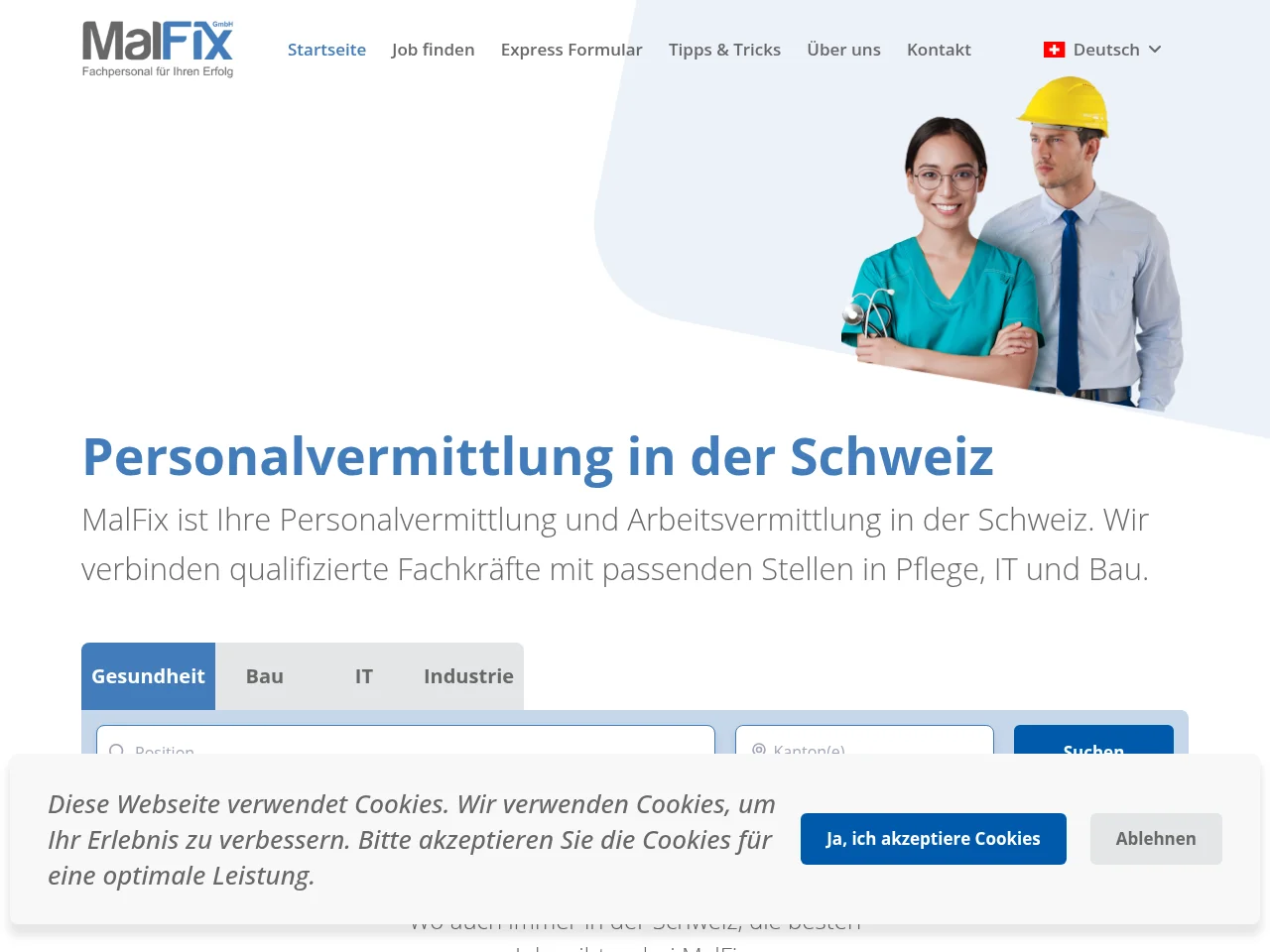 MalFix job board platform screenshot showing job search interface