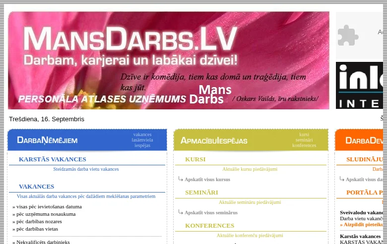 MansDarbs.lv job board platform screenshot showing job search interface
